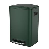 13 Gallon 50L Kitchen Foot Pedal Soft Close Trash Can Stainless Steel Rectangular Bin with 30 Garbage Bags Green