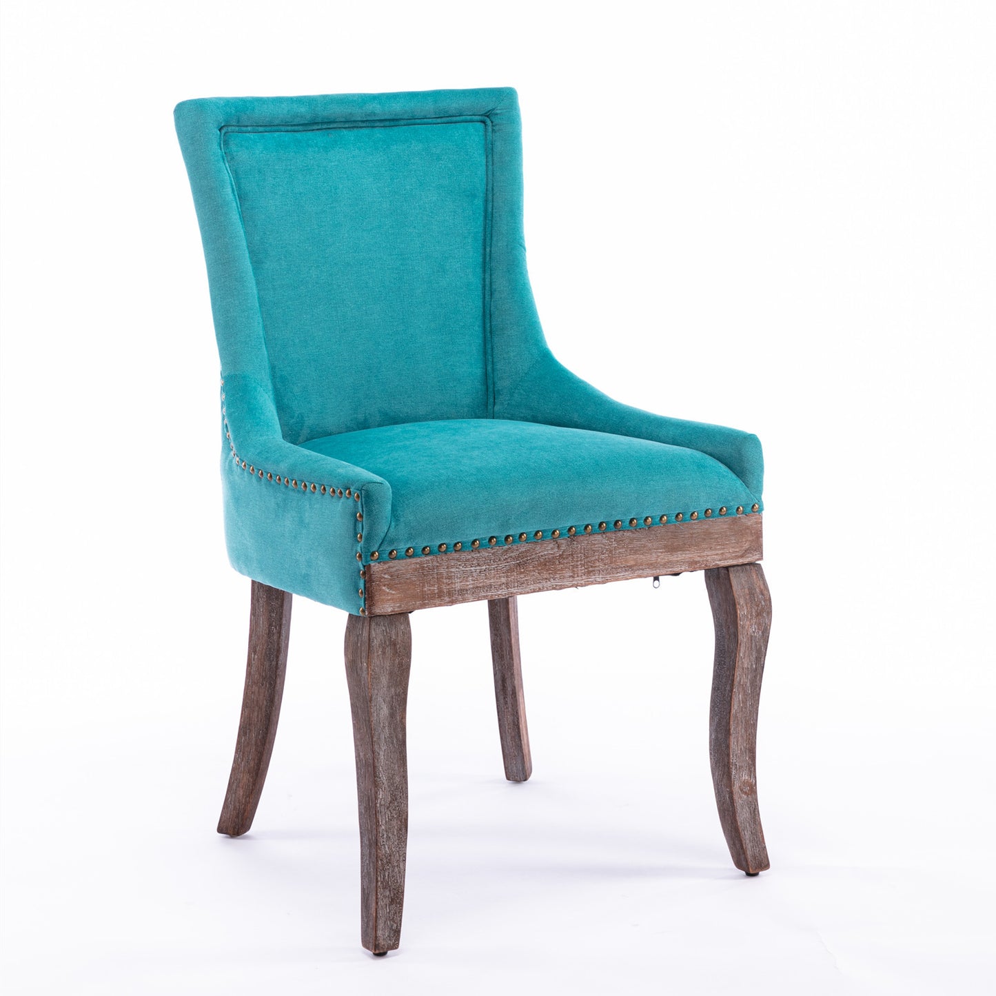 Ultra Side Dining Chair，Thickened fabric chairs with neutrally toned solid wood legs， Bronze nail head，Set of 2，Blue