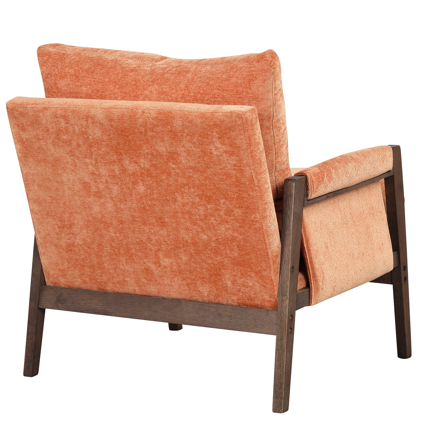 Mid-Century Modern Velvet Accent Chair Solid Wood Thick Cushion for Living Room Bedroom Studio Orange