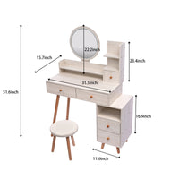 Stylish Vanity Table with Cushioned Stool Touch Control LED Mirror Large Storage Cabinet 5 Drawers Adjustable Length Makeup Furniture