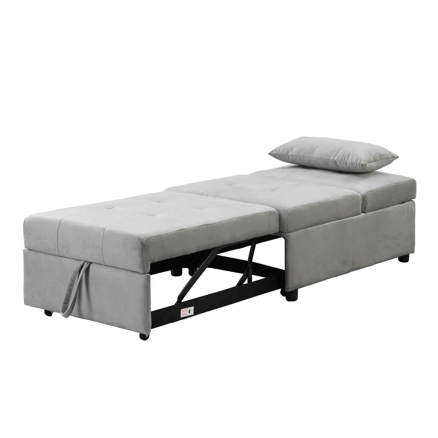 Folding Ottoman Sofa Bed Gray Versatile Space Saving Furniture for Living Room Guest Bed