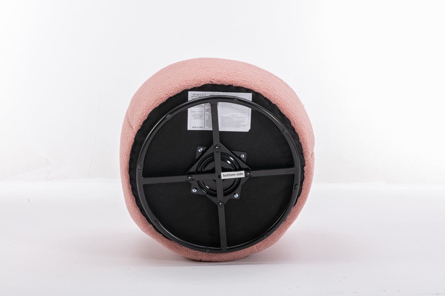 Light Pink Swivel Accent Armchair Barrel Chair with Black Powder Coated Metal Ring for Living Room or Office