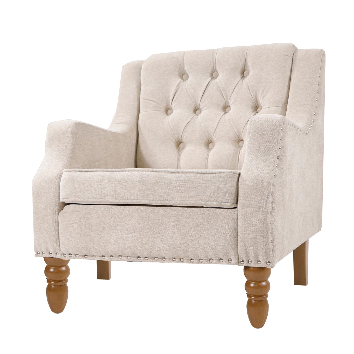 Vintage Brass Studded Accent Chair Set with Footrest Tufted Upholstered Armchair for Living Room Bedroom Reading