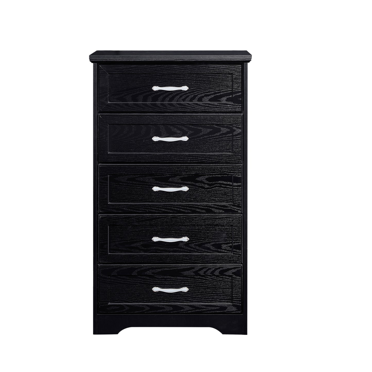 Modern 5 Tier Chest of Drawers with Metal Pulls for Bedroom Living Room Organizer Black 25.2L x 15.8W x 43.5H