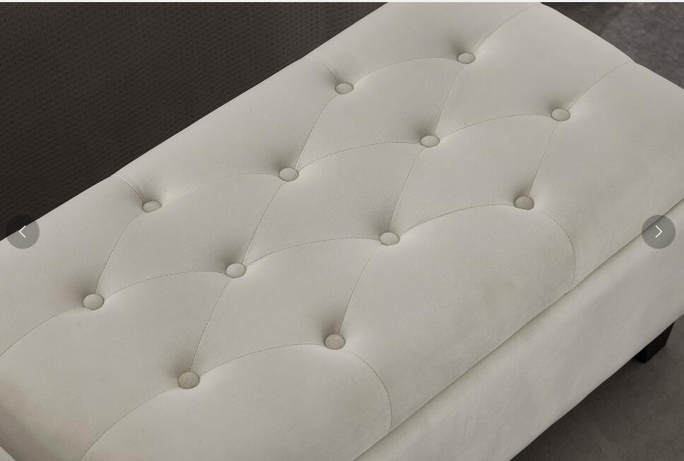 Upholstered Storage Rectangular Bench for Entryway Bedroom Foot of Bed Light Beige Velvet Fabric