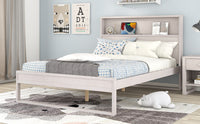 Full Size Platform Bed with Storage Headboard USB Ports and Sockets Antique White