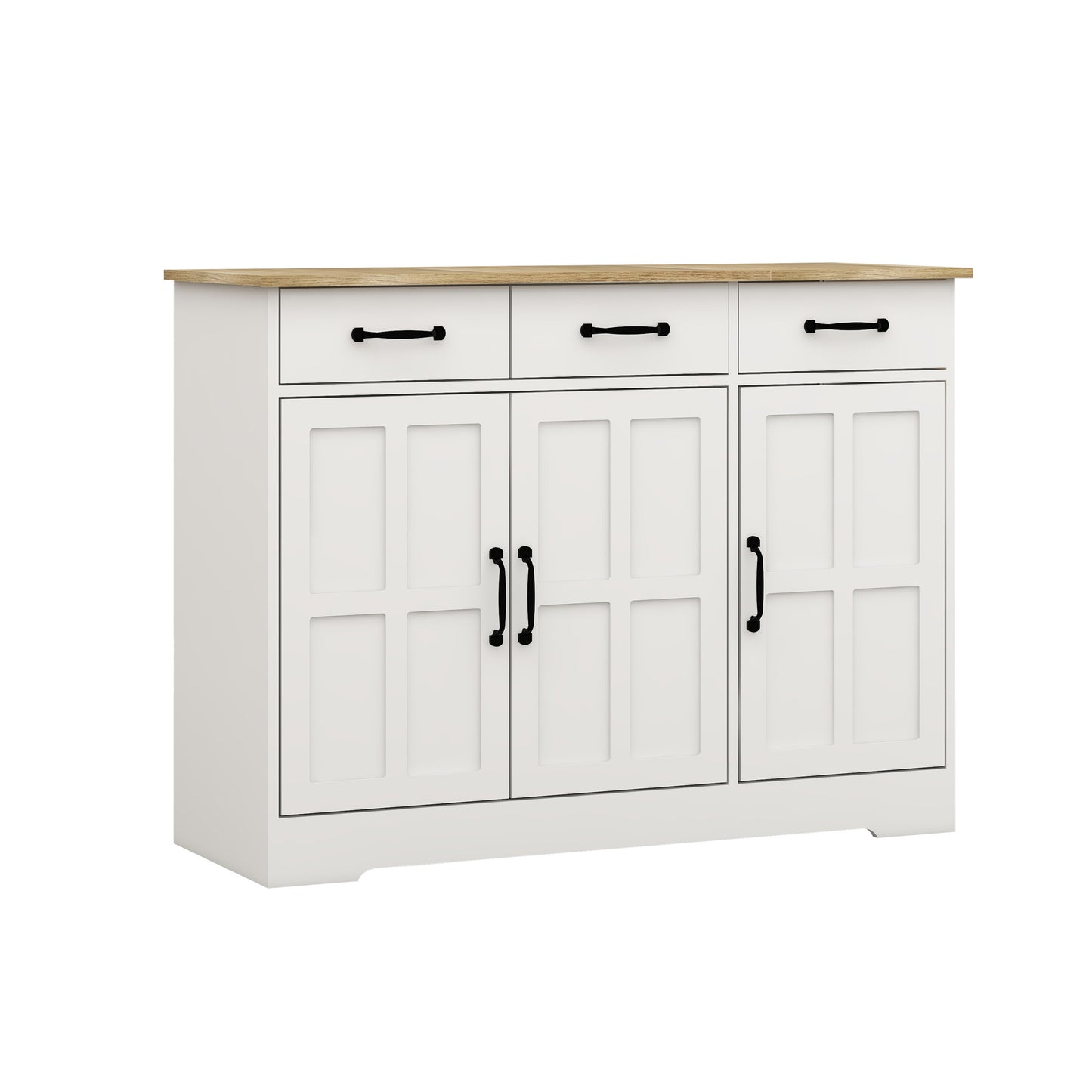 Farmhouse Buffet Cabinet Storage Sideboard with 3 Drawers and 3 Doors for Dining Room Kitchen Cupboard White