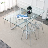 Modern Minimalist Transparent Dining Chair Set 6pcs Armless Nordic Makeup Stool with Silver Plated Metal Legs