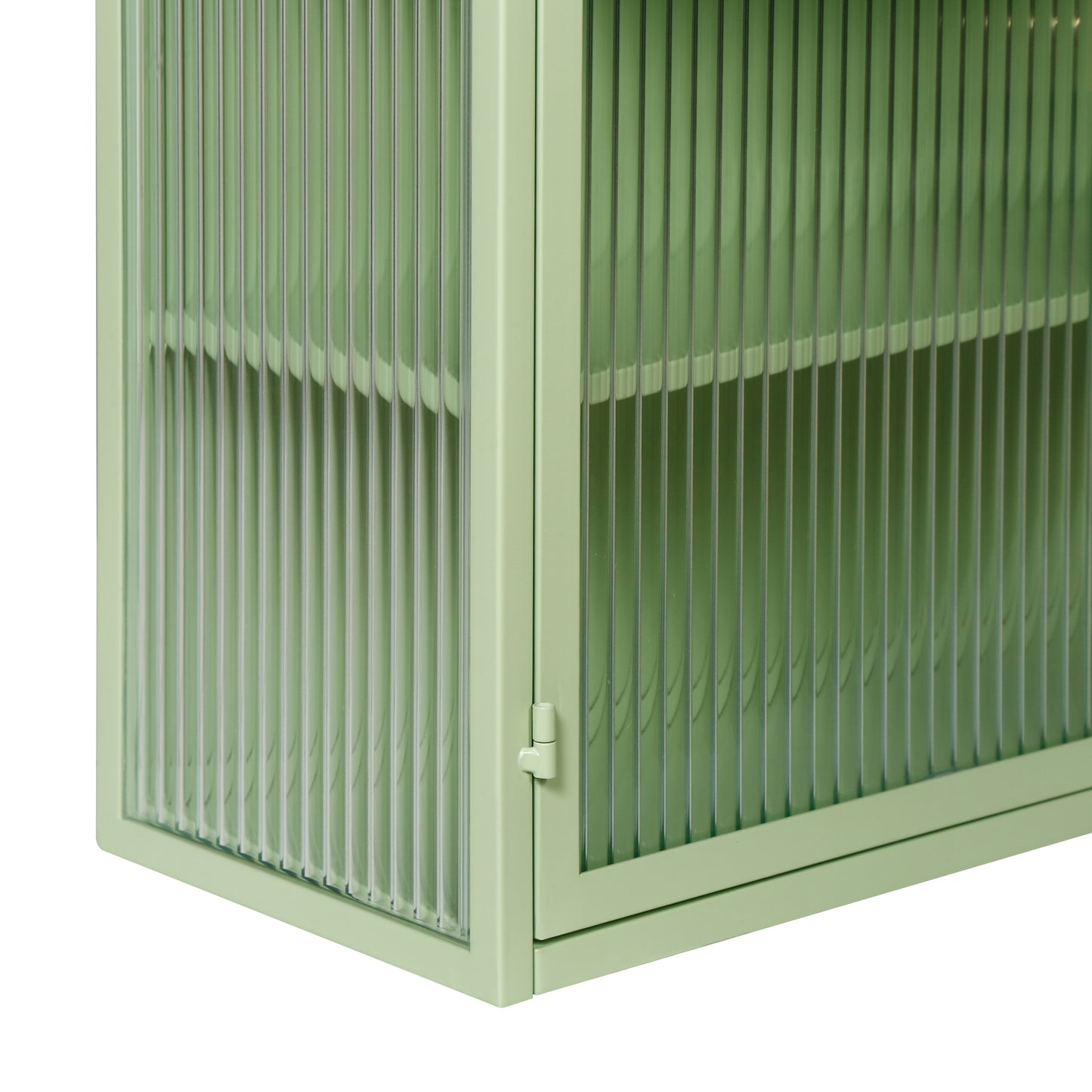 Modern Two-Door Glass Wall Cabinet with Three-Tier Storage for Entryway Living Room Bathroom Dining Room Mint Green