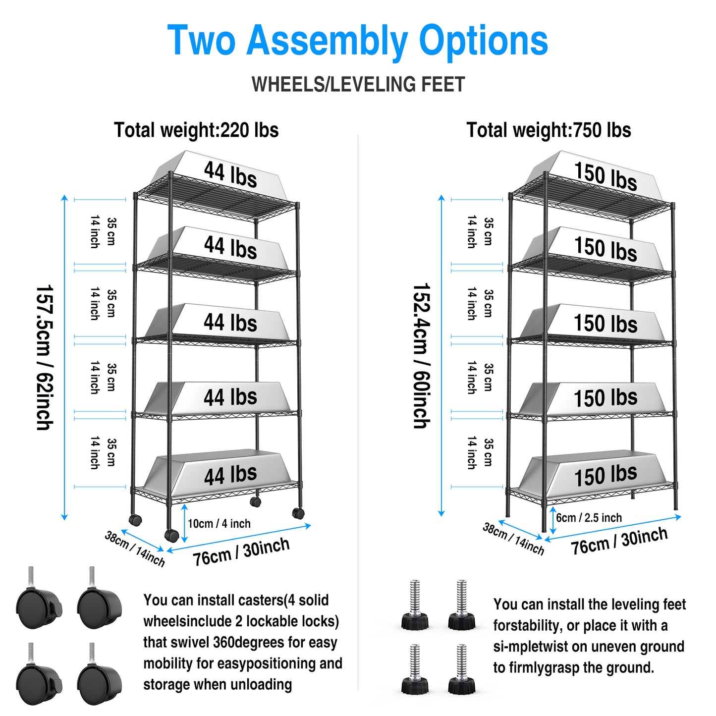 5 Tier Heavy Duty Wire Shelving Unit Adjustable Storage Shelves for Garage Kitchen Office Commercial Use Black