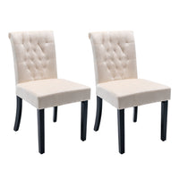 Tufted High Back Velvet Dining Chair Set of 2 Beige Solid Wood Frame Accent Chairs