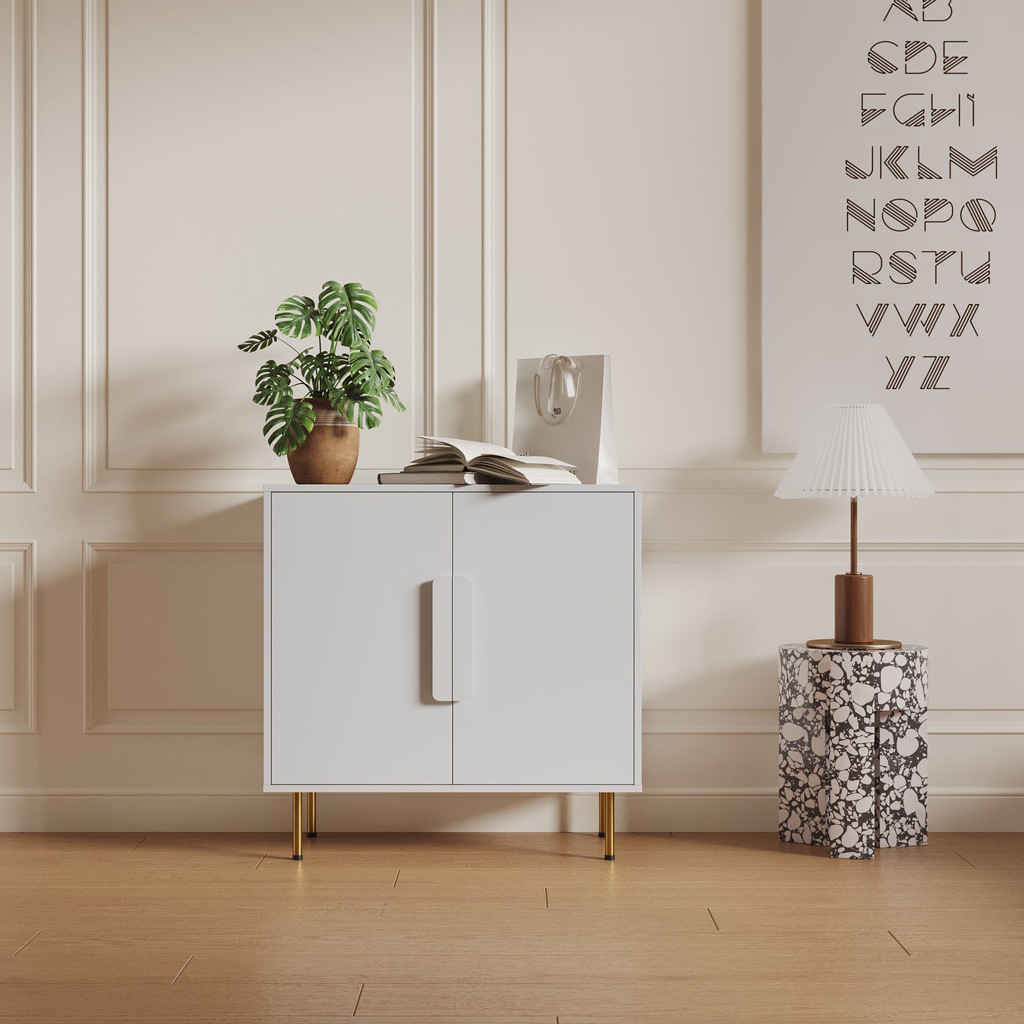 Modern Sideboard Buffet Cabinet with 2 Doors Storage for Living Room Dining Room Entryway White