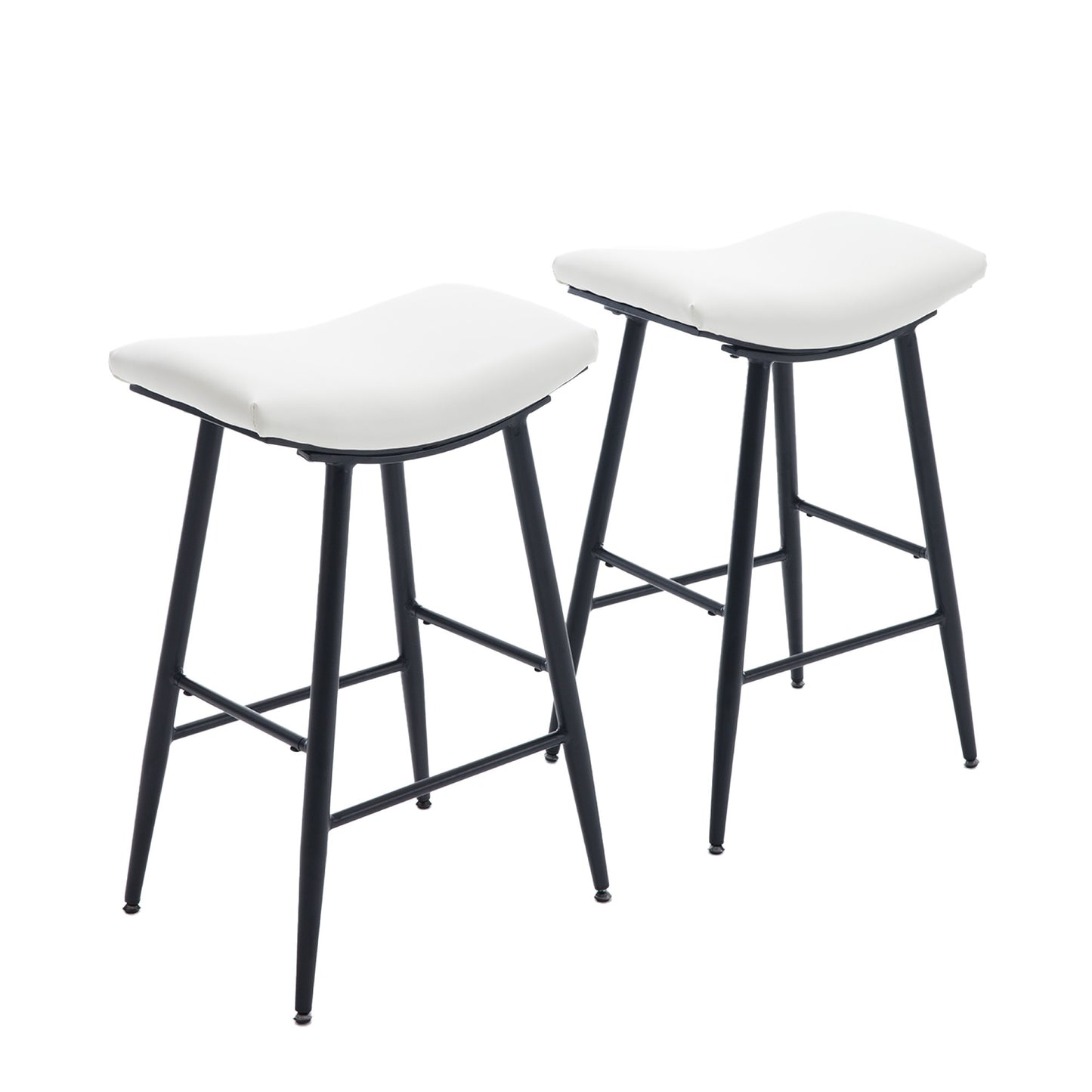 Armless Counter Height Bar Stools Set of 2 Modern PU Leather Cream Metal Legs Footrest