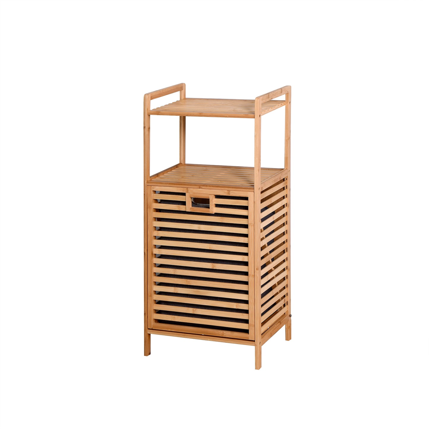 Bathroom Laundry Basket - Bamboo Storage with 2-Tier Shelf, 17.32 x 13 x 37.8 Inch, Stylish and Functional Home Organizer