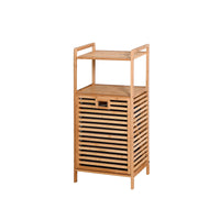 Bathroom Laundry Basket - Bamboo Storage with 2-Tier Shelf, 17.32 x 13 x 37.8 Inch, Stylish and Functional Home Organizer