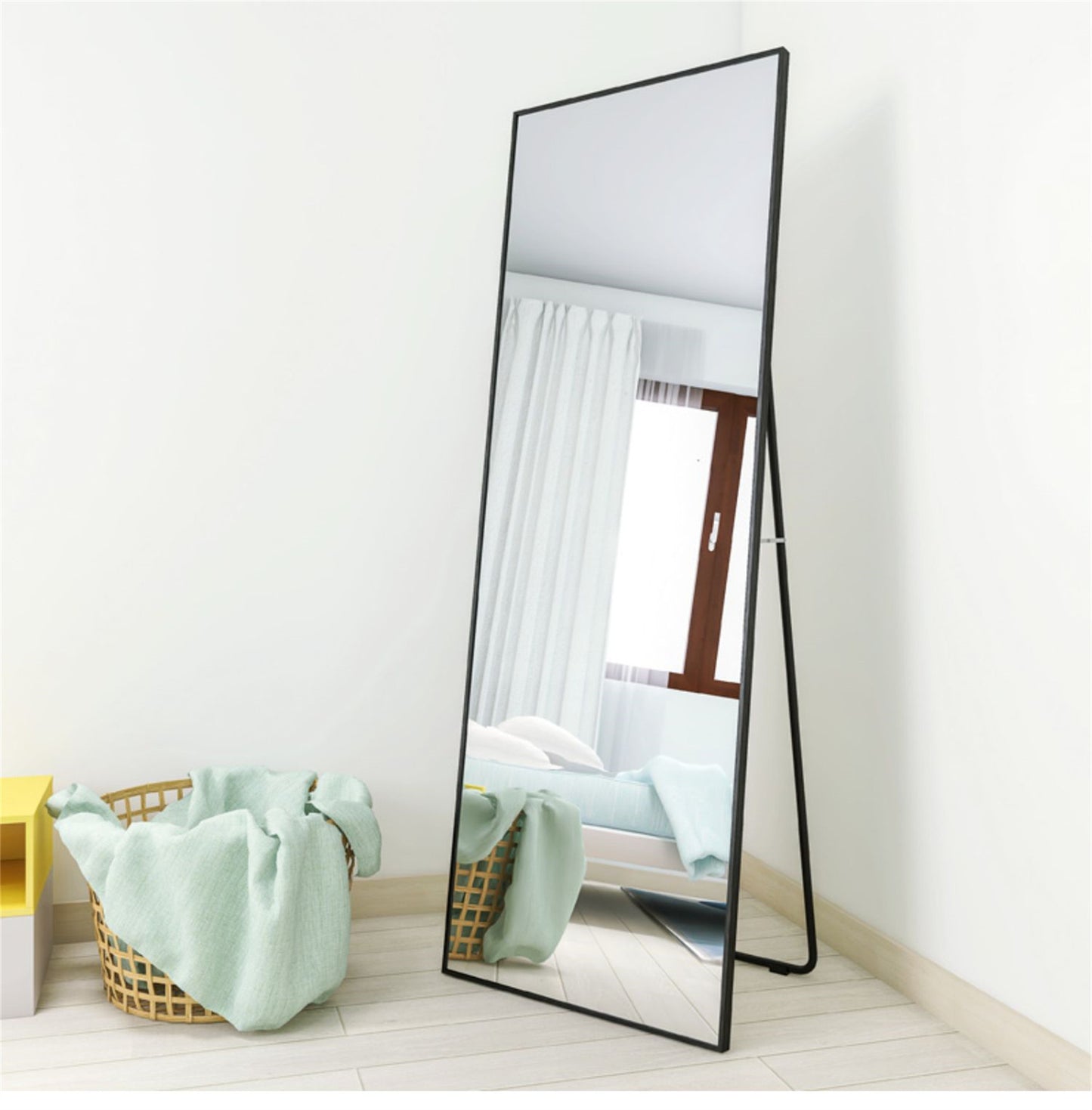 Wall-Mounted Full Length Mirror Black Alloy Frame Stylish Home Decor Perfect for Bedroom Living Room Entryway