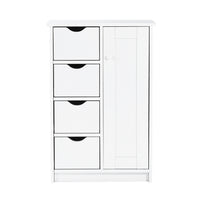 Pure White Wood Floor Storage Organizer Cabinet with 4 Drawers and 1 Door Cabinet 3 Shelves for Home and Office Use