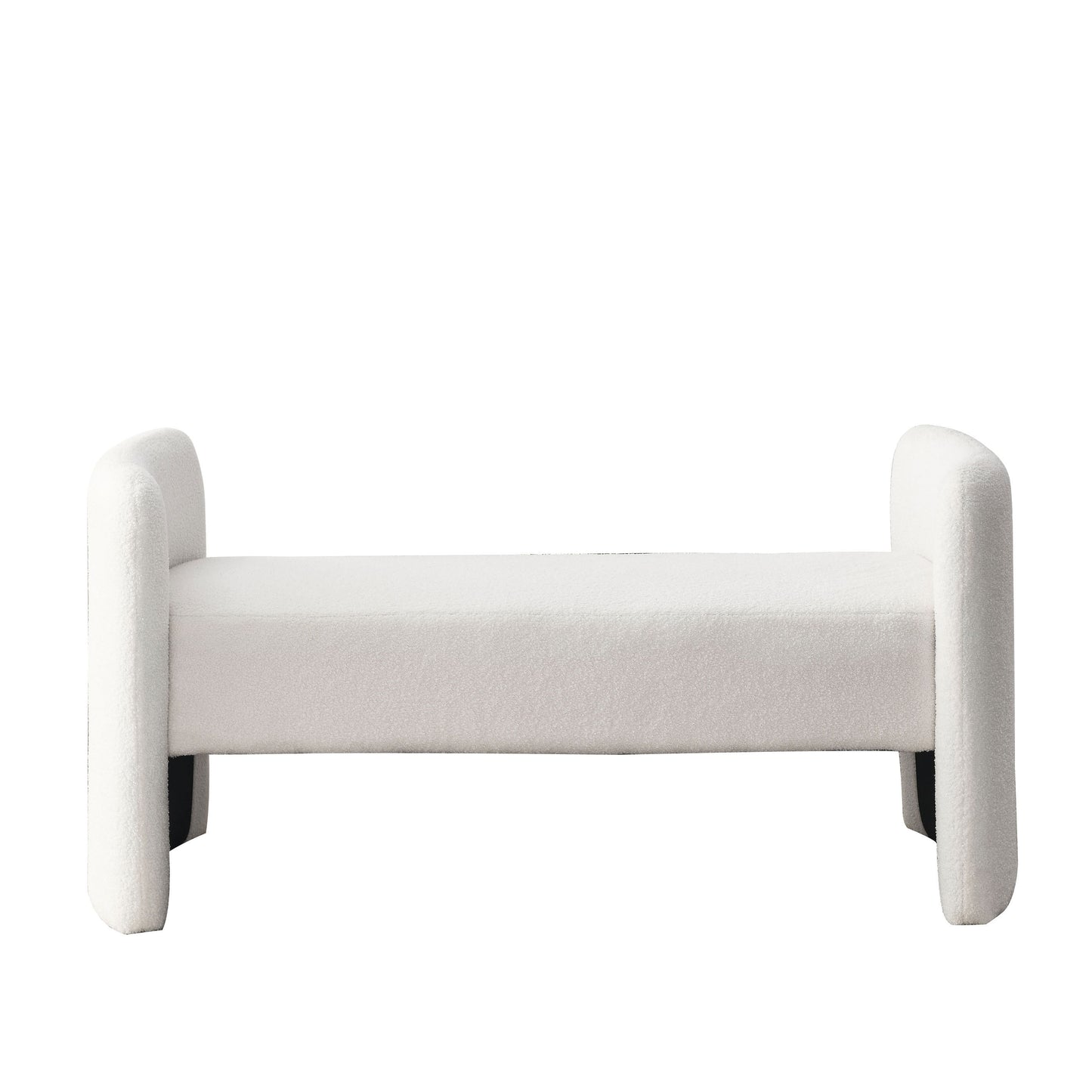 52 Inch Modern Contemporary Bench for Bedroom End of Bed Ottoman Couch Long Window Sitting Fireplace Teddy White Ivory