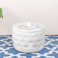 Round Velvet Storage Ottoman Footrest for Living Room Bedroom Stylish Accent Furniture