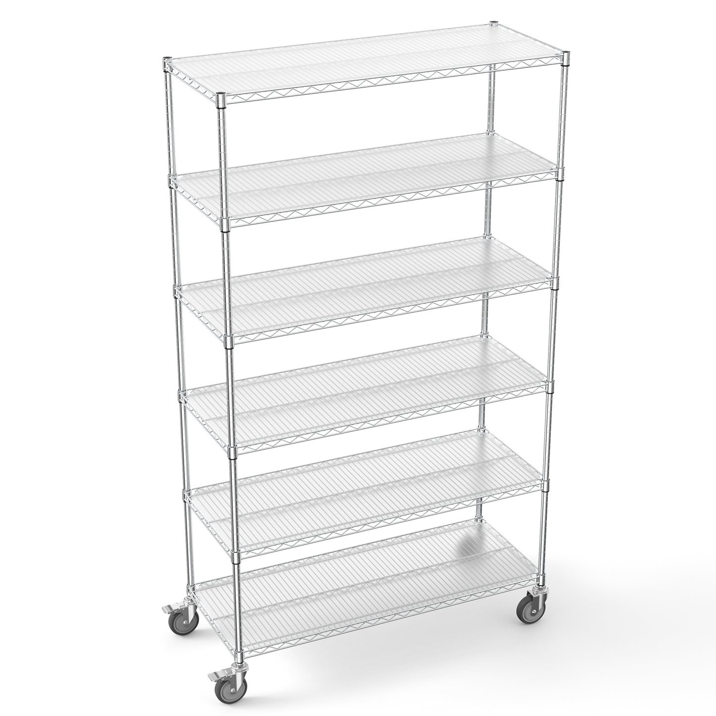 Heavy Duty 6 Tier Wire Shelving Unit 6000 LBS Capacity Height Adjustable Metal Garage Storage Shelves with Wheels Chrome Finish