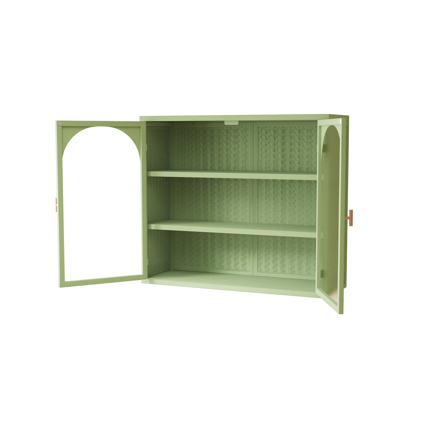 Modern Two-Door Wall Cabinet with Three-Tier Storage for Entryway Living Room Bathroom Dining Room Green Woven Pattern Design