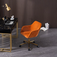 Modern Velvet Adjustable Height 360 Revolving Home Office Chair Gold Metal Legs Universal Wheels Indoor Orange