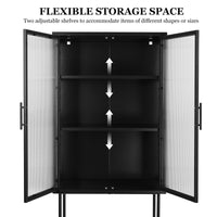 Elegant Floor Cabinet with 2 Tempered Glass Doors Adjustable Shelves Dust-Free Easy Assembly Black Living Room Display Storage