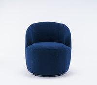 Teddy Fabric Swivel Accent Armchair Barrel Chair Dark Blue with Black Powder Coating Metal Ring