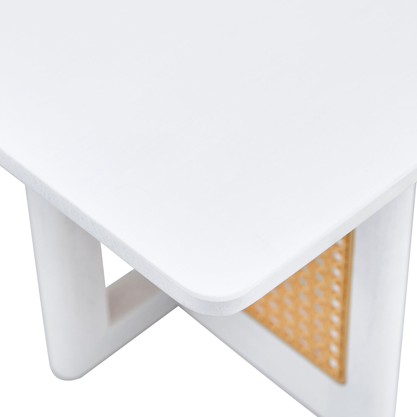 Chinese Style White Solid Wood Imitation Rattan Rectangular Coffee Table Small Living Room Low Table