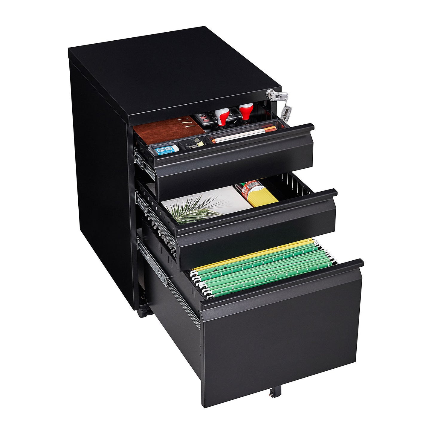 3-Drawer Mobile File Cabinet with Lock for Legal Letter Size Office Storage Pre-Assembled Metal Under Desk Black