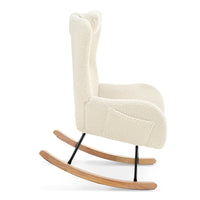 Beige Teddy Upholstered Rocker Glider Chair with Adjustable Headrest for Nursery Bedroom Living Room Office