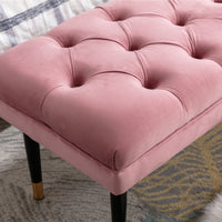 Tufted Velvet Ottoman Bench Modern Upholstered Footstool with Metal Legs for Living Room Entryway Bedroom Pink