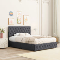 Full Size Upholstered Platform Bed Frame with Adjustable Headboard and 4 Storage Drawers Grey