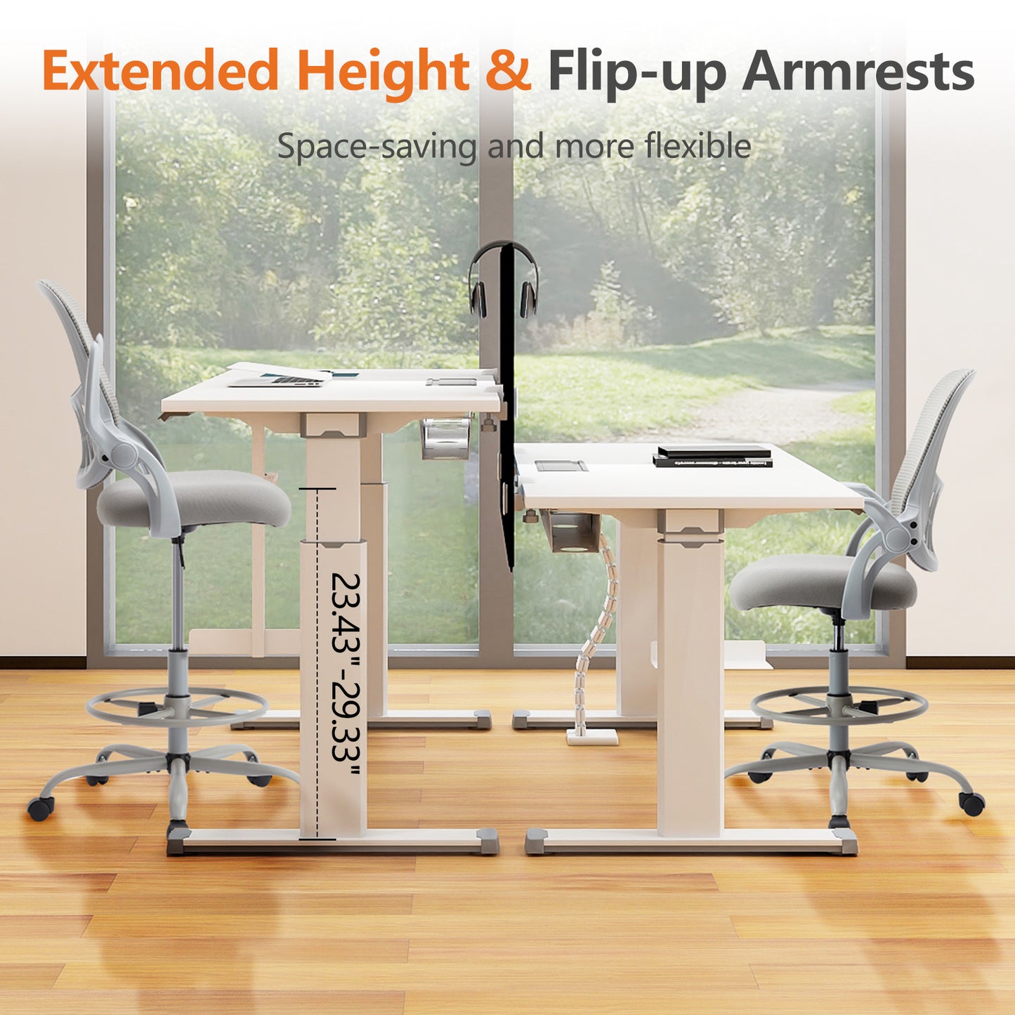 Ergonomic High Desk Chair with Flip-up Armrests Adjustable Tall Office Chair for Comfort and Support