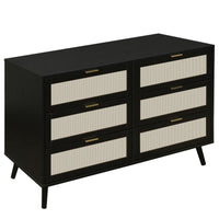 Modern 6 Drawer Dresser Black Wood Storage Cabinet for Bedroom or Living Room Furniture