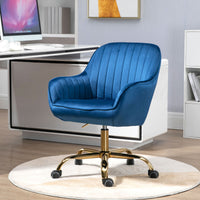 360 degree  Dark Blue Velvet Swivel Chair High Back Adjustable Office Chair Golden Base