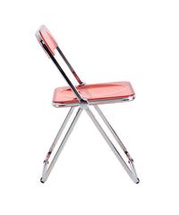 Clear Transparent Folding Chair Red Ruby PC Plastic Living Room Seat Stylish Modern Design