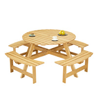 8 Person Round Picnic Table with Built-in Benches and Umbrella Hole for Garden Backyard Patio