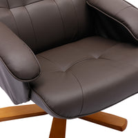 Swivel Recliner Chair with Ottoman Faux Leather Beige Brown Wood Base for Living Room Bedroom