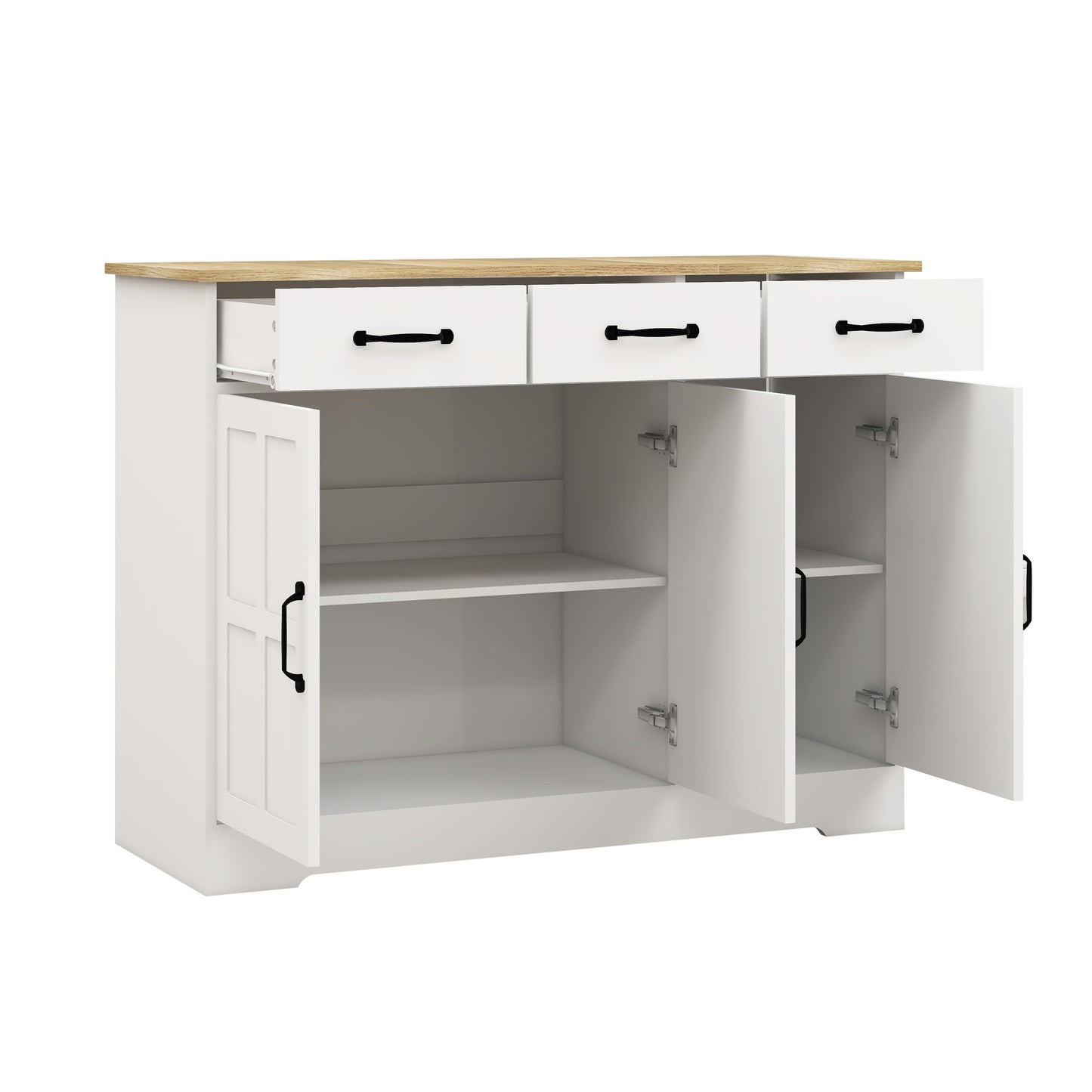 Farmhouse Buffet Cabinet Storage Sideboard with 3 Drawers and 3 Doors for Dining Room Kitchen Cupboard White