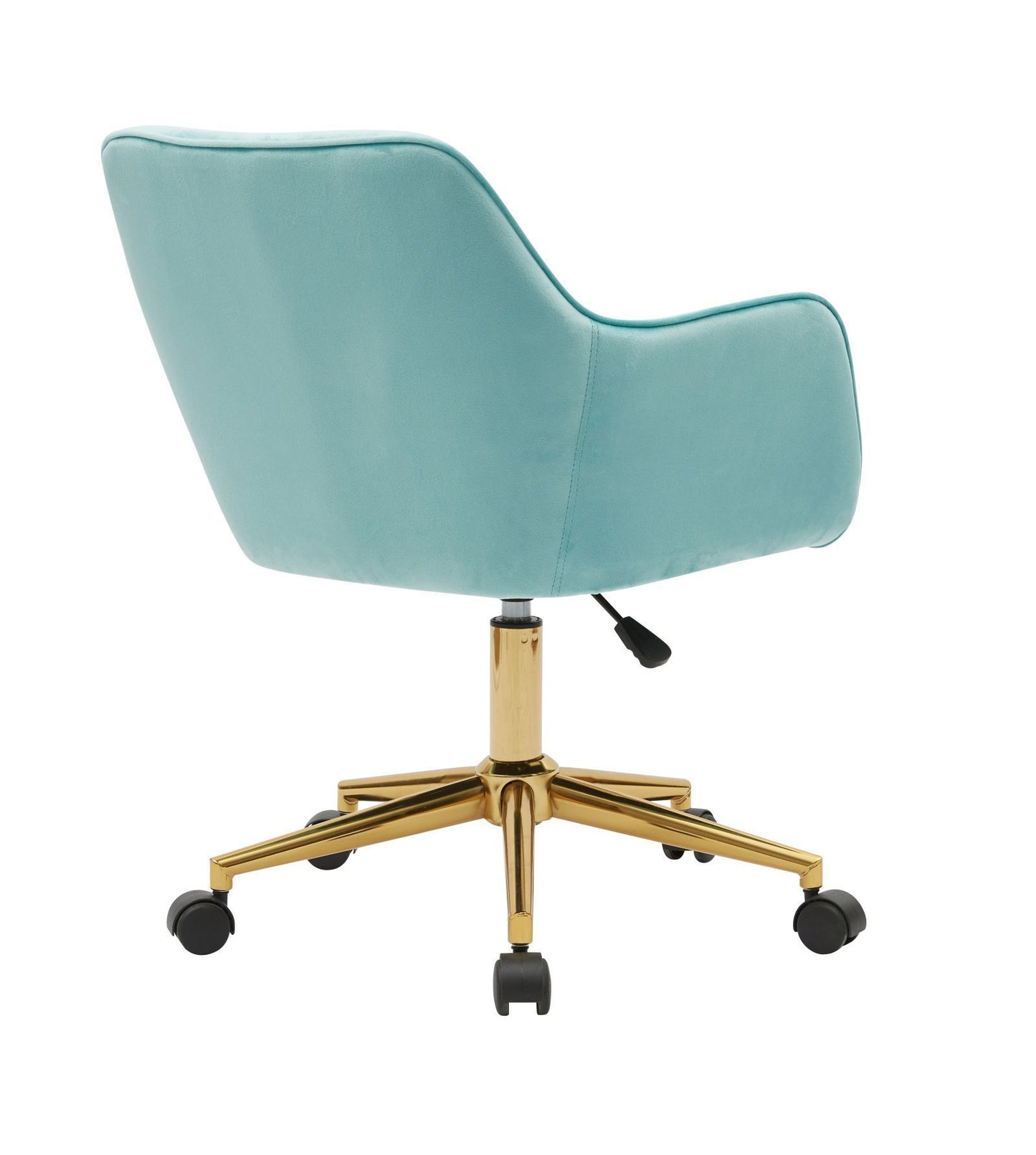 Modern Velvet Adjustable Height 360 Revolving Home Office Chair Aqua Light Blue Gold Metal Legs Universal Wheels