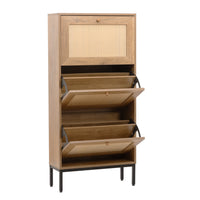 3 Flip Drawer Rattan Shoe Cabinet Freestanding Organizer with Metal Legs for Entryway Hallway Bedroom Mudroom Storage