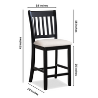 Casual Black Finish Rubberwood Dining Chairs Set of 2 Slatted Back Transitional Counter Seating