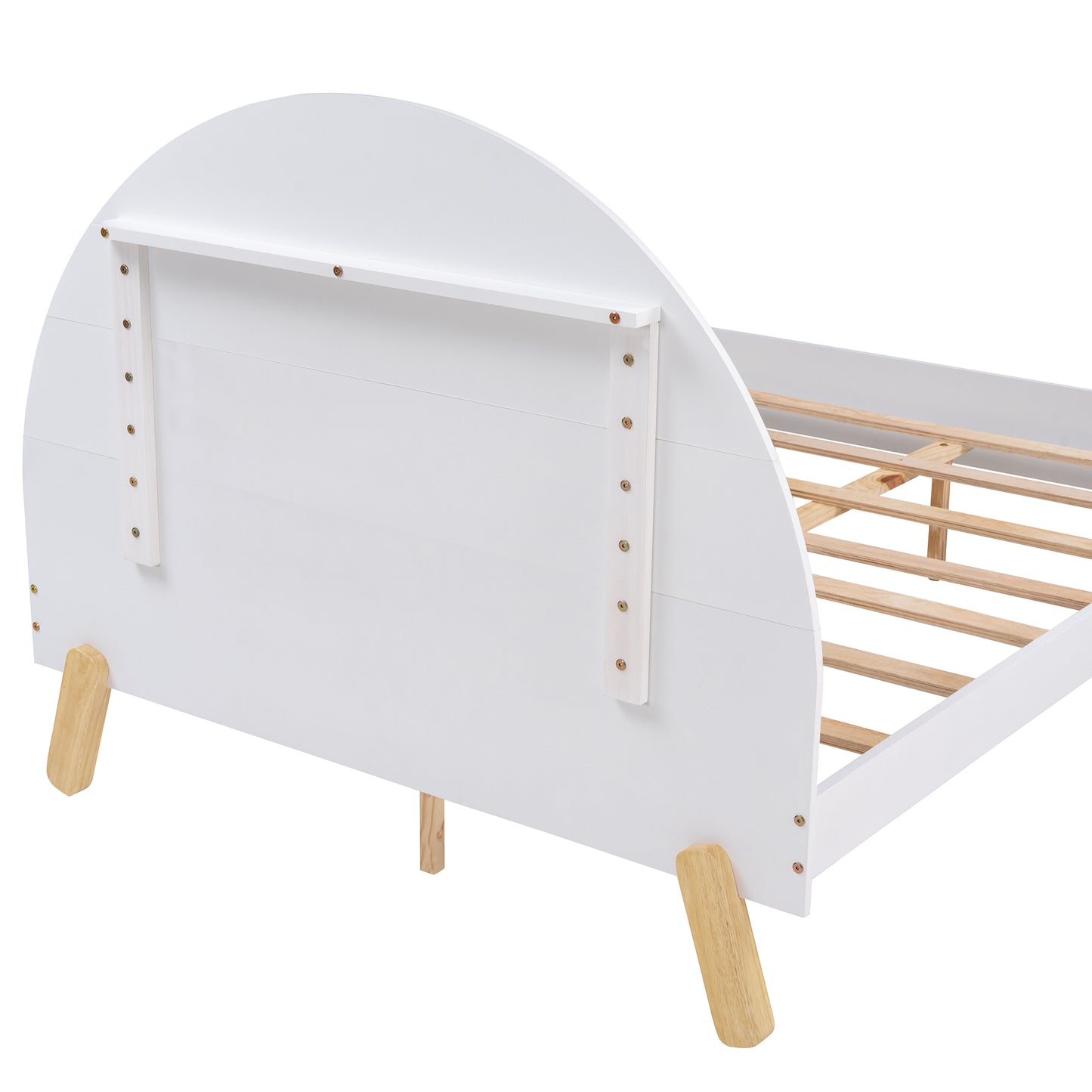 Wooden Cute Full Size Platform Bed with Curved Headboard and Shelf White