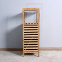 Bathroom Laundry Basket - Bamboo Storage with 2-Tier Shelf, 17.32 x 13 x 37.8 Inch, Stylish and Functional Home Organizer