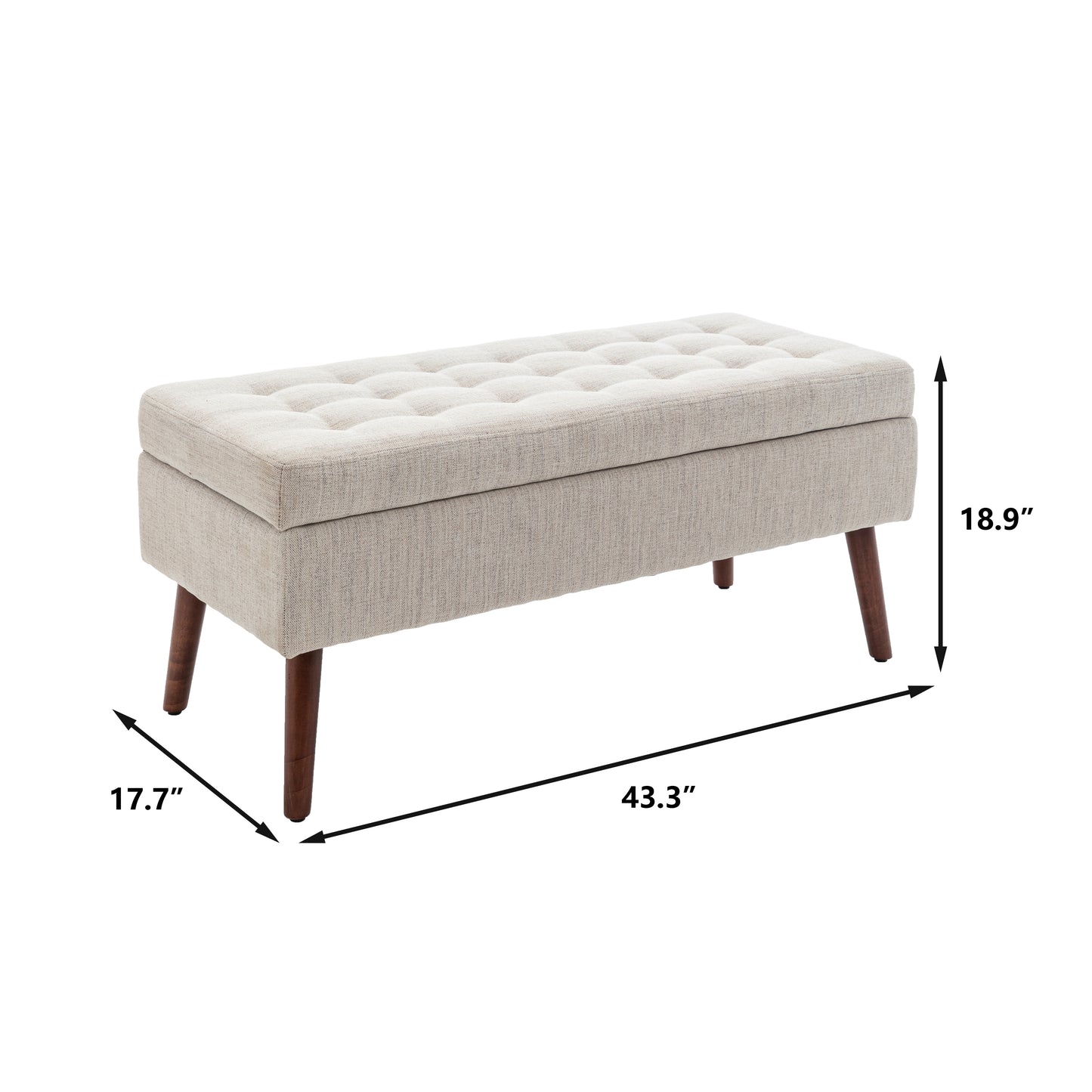 Off White Storage Bench for Bedroom or Entryway 43.7 Inch Ottoman Foot of Bed Seating Solution