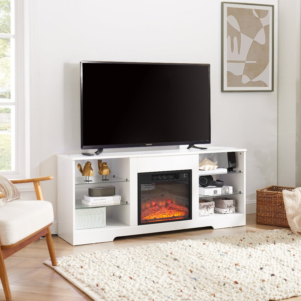 2-IN-1 Electric Fireplace TV Stand Multifunctional Indoor Decoration With Adjustable Flame, LED Lights, And Storage Space