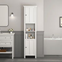 Bathroom Floor Storage Cabinet with 2 Doors, Wooden Living Room Cabinet with 6 Shelves, Space-Saving Organizer 15.75x11.81x66.93