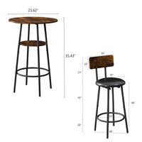 Three-Piece Round Dining Table Set with Storage Small Bar Table and Two Upholstered Chairs for Restaurants Cafes Bars