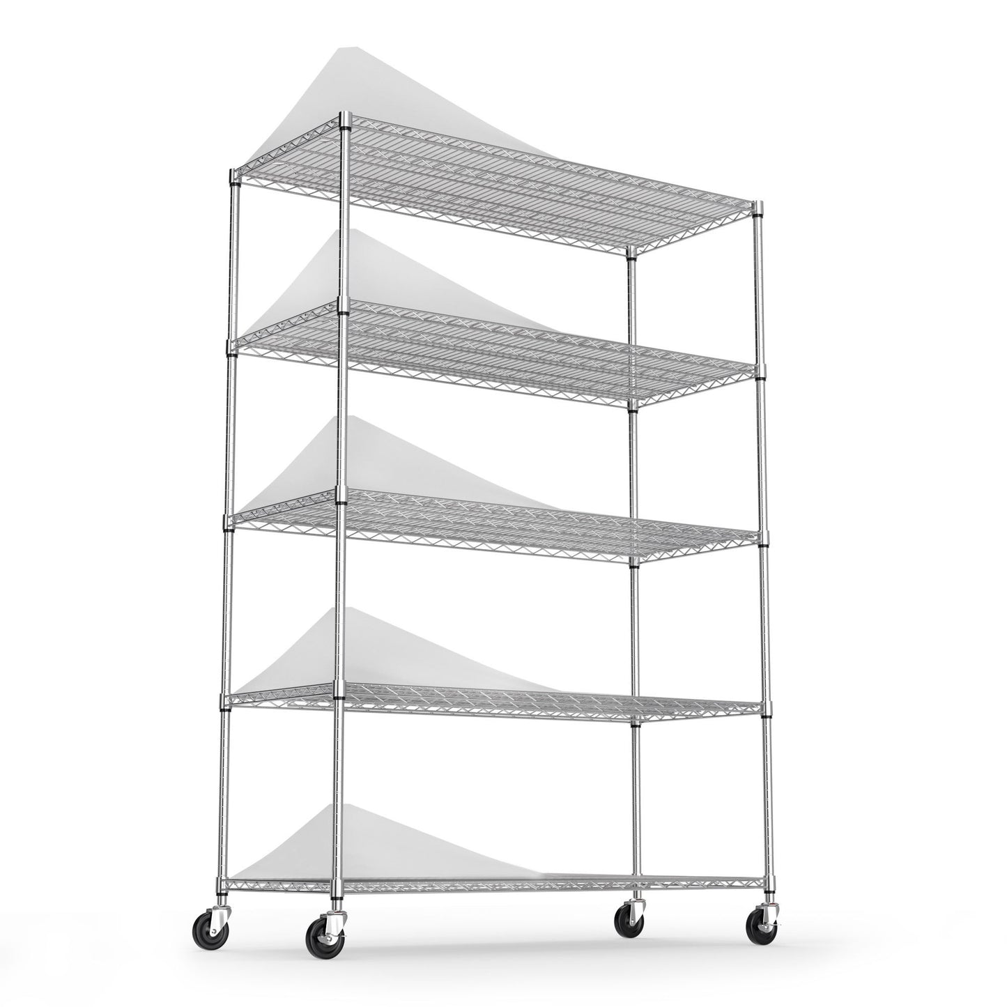 5 Tier Heavy Duty Adjustable Storage Rack 6000lbs Metal Shelf Wire Shelving Unit with Wheels and Shelf Liners 82H x 48L x 24D Chrome